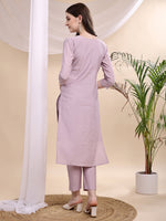 Thumbnail for Applique Beads & Lace Embroidered Kurta With Pant & Dupatta, Lavender - Hiral Fashion - Distacart