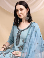 Thumbnail for Embroidered Kurta With Pant & Embroidered Dupatta, Aqua-Blue - Hiral Fashion - Distacart