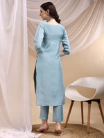 Thumbnail for Embroidered Kurta With Pant & Embroidered Dupatta, Aqua-Blue - Hiral Fashion - Distacart