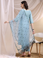 Thumbnail for Embroidered Kurta With Pant & Embroidered Dupatta, Aqua-Blue - Hiral Fashion - Distacart