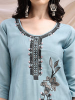 Thumbnail for Embroidered Kurta With Pant & Embroidered Dupatta, Aqua-Blue - Hiral Fashion - Distacart