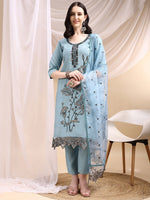 Thumbnail for Embroidered Kurta With Pant & Embroidered Dupatta, Aqua-Blue - Hiral Fashion - Distacart