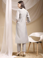 Thumbnail for Hand & Thread Placement Embroidered Kurta With Pant & Embroidered Dupatta, Grey - Hiral Fashion - Distacart