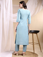 Thumbnail for Hand Embroidered Kurta With Pant & Embroidered Dupatta, Turquoise - Hiral Fashion - Distacart