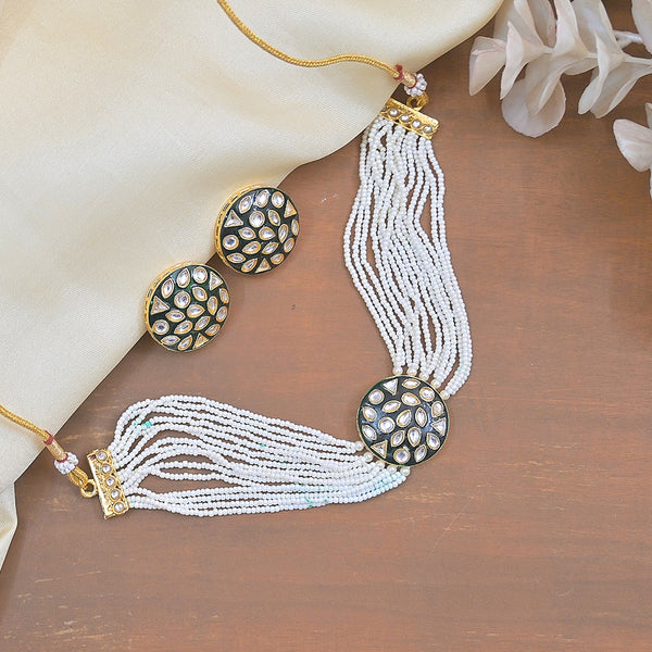 Jewel City Elegant Meenakari Pearl Choker Set - Handcrafted Kundan Necklace with Matching Studs - Distacart