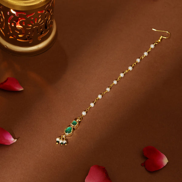 Ruby Raang Green Meenakari Kundan Maang Tikka