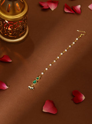 Ruby Raang Green Meenakari Kundan Maang Tikka