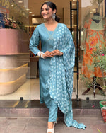 Thumbnail for Malishka Women's Sky Blue Viscose Embroidery Kurta Set With Dupatta - Distacart