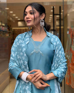 Thumbnail for Malishka Women's Sky Blue Viscose Embroidery Kurta Set With Dupatta - Distacart