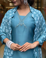 Thumbnail for Malishka Women's Sky Blue Viscose Embroidery Kurta Set With Dupatta - Distacart
