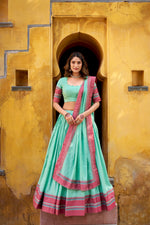 Thumbnail for Evanik Pure Chanderi With Thread Work Lehenga Choli - Distacart