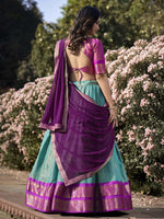Thumbnail for Evanik Women South-Style Kanchipuram Silk Stitched Lehenga With Unstitched Blouse & Dupatta