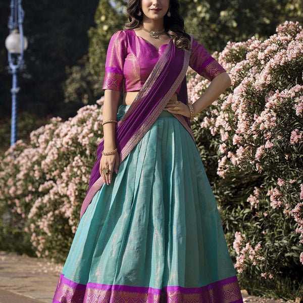 Evanik Women South-Style Kanchipuram Silk Stitched Lehenga With Unstitched Blouse & Dupatta
