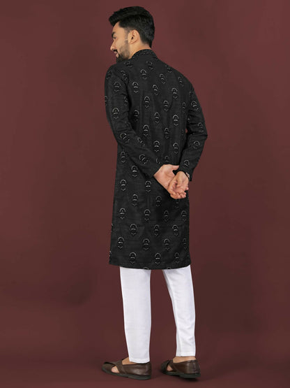 Anaita Black Embroidered Silk Straight Kurta - Distacart