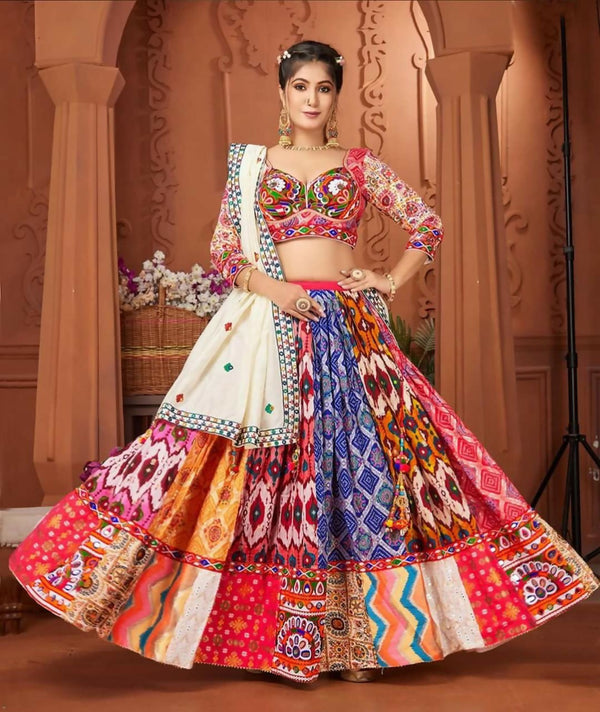 Preksha Creation Soft Butter Silk With Digital Prints Women Lehenga Choli With Real Mirror Work - Red - Distacart