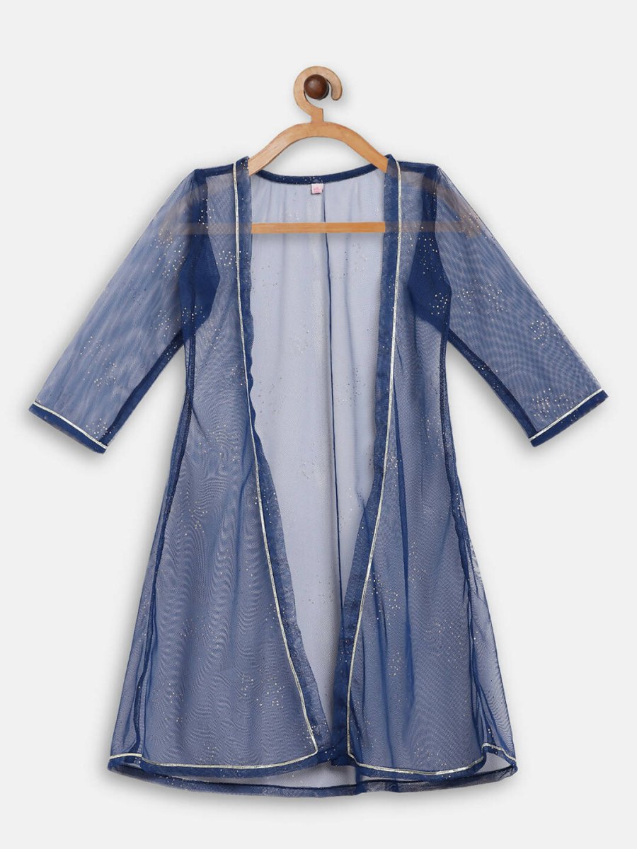 Ahalyaa Off White Cotton Printed Kids Top and Palazzo With Net Jacket For Girls - Distacart