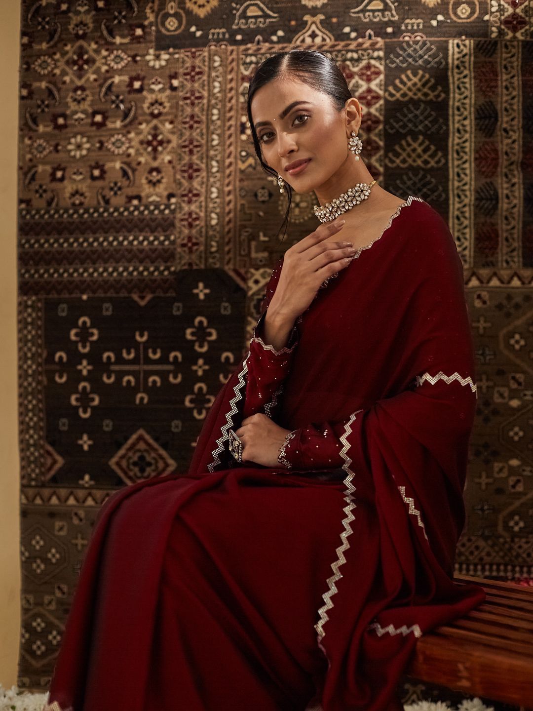 kasee Beads and Stones Pure Chiffon Saree - Distacart