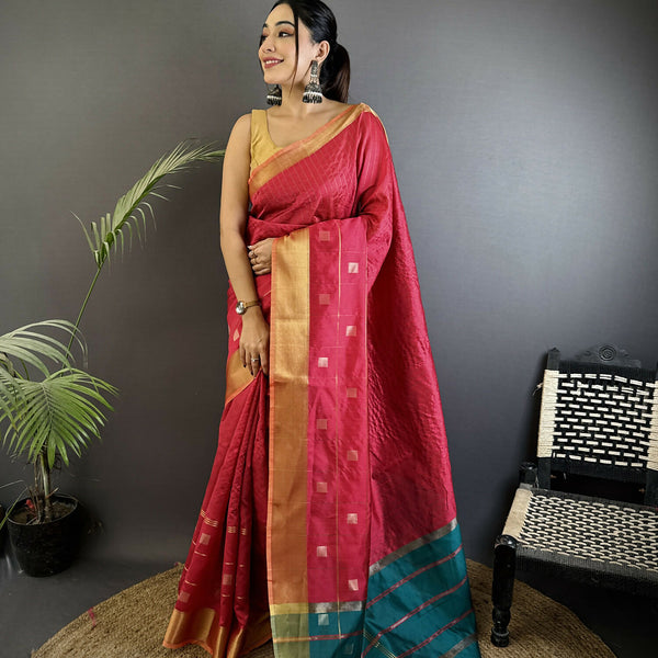 Joban Fashion Hot Pink Bhagalpuri Cotton Silk Stripes/Box Saree