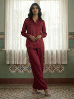 Thumbnail for Janasya Maroon Straight Satin Co-Ords - Dista