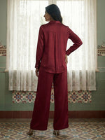 Thumbnail for Janasya Maroon Straight Satin Co-Ords - Dista