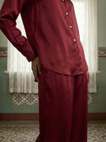 Thumbnail for Janasya Maroon Straight Satin Co-Ords - Dista