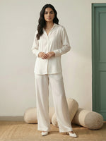 Thumbnail for Janasya White Straight Satin Co-Ords - Dista