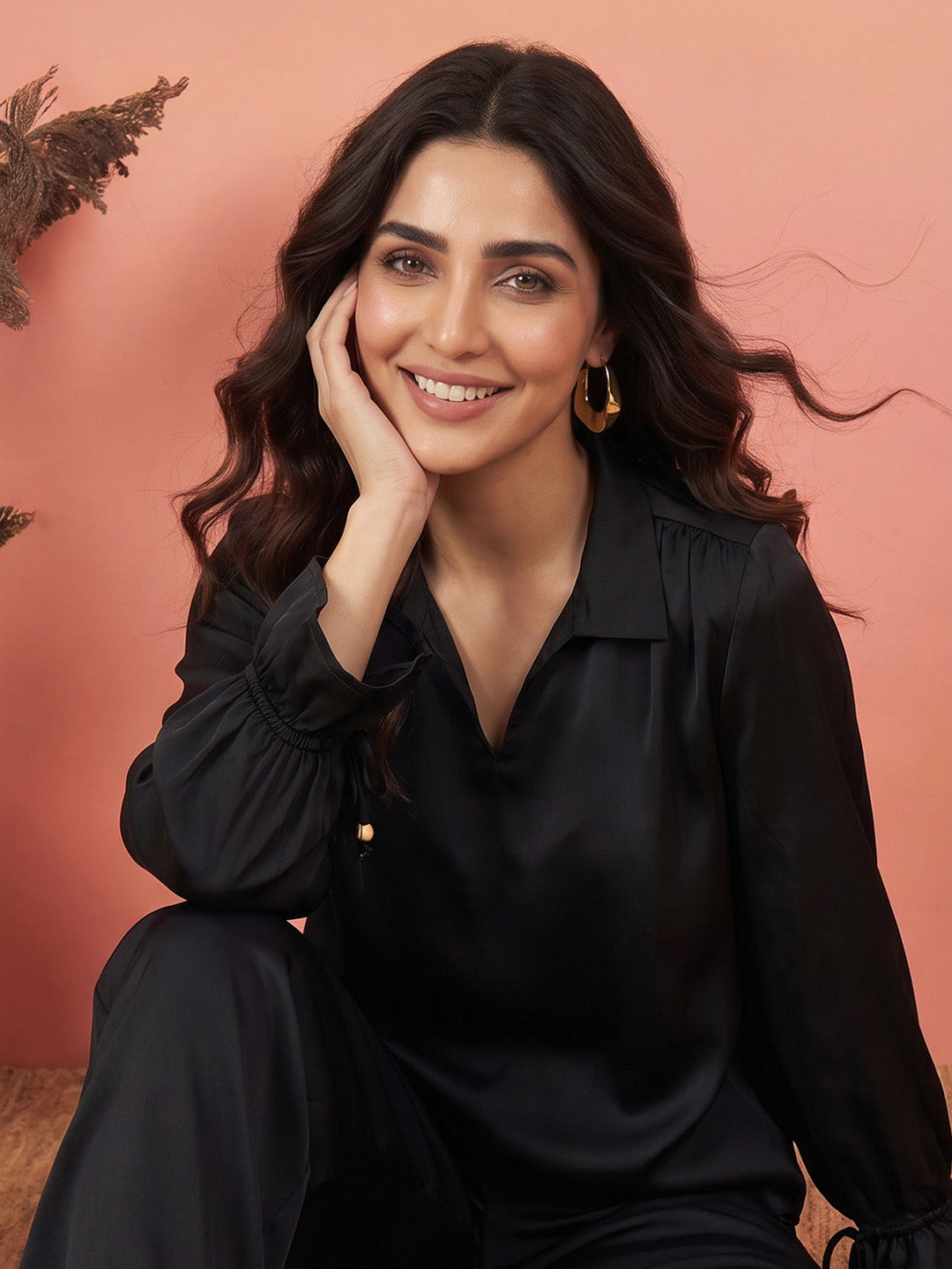 Janasya Black Straight Satin Pant Co-ord Sets - Dista