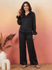 Janasya Black Straight Satin Pant Co-ord Sets - Dista