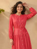 Janasya Pink Gathered Satin Dress - Dista
