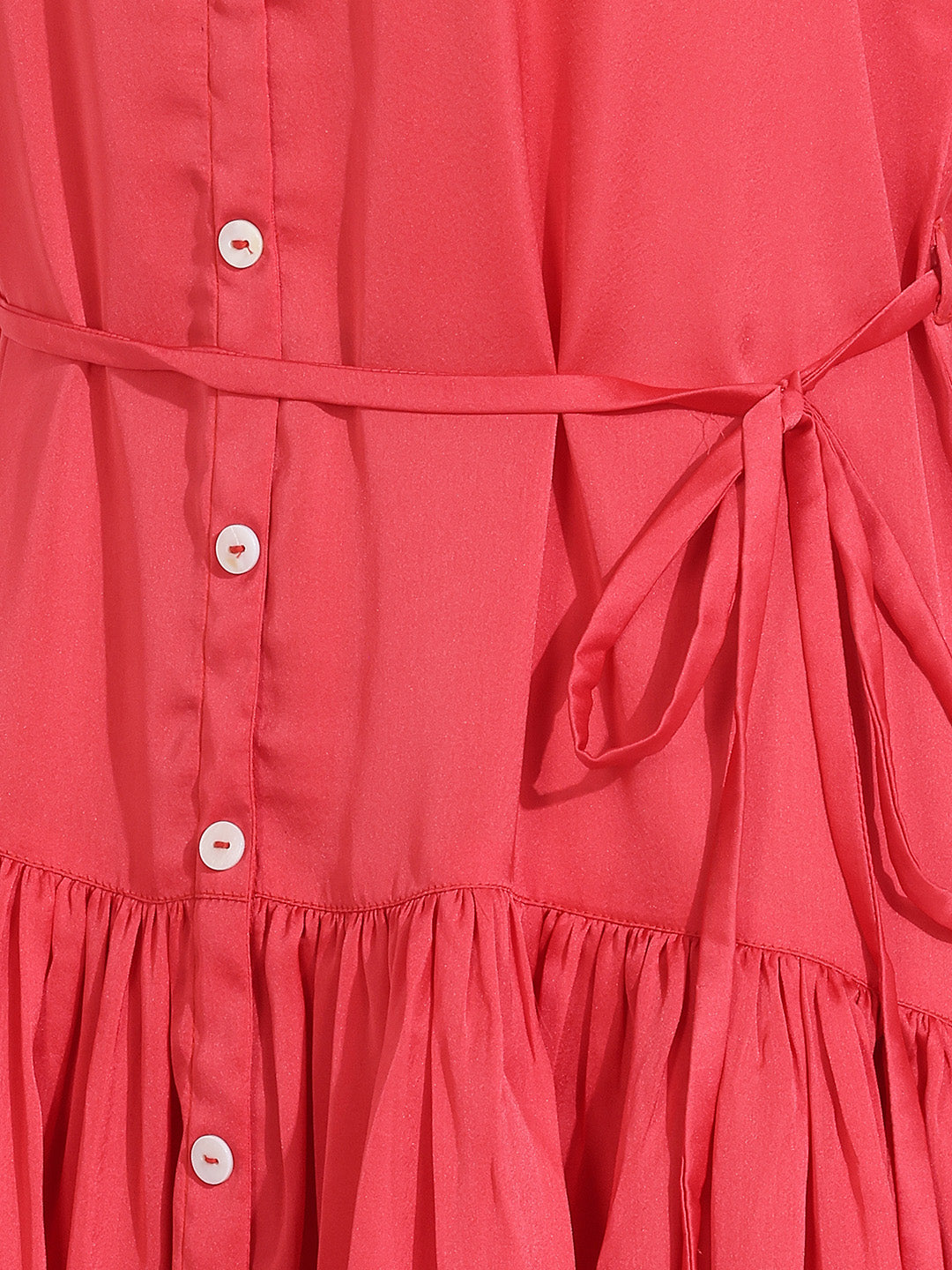 Janasya Pink Gathered Satin Dress - Dista