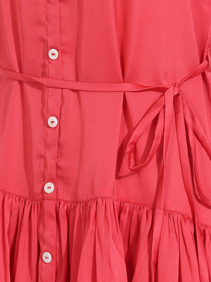 Janasya Pink Gathered Satin Dress - Dista