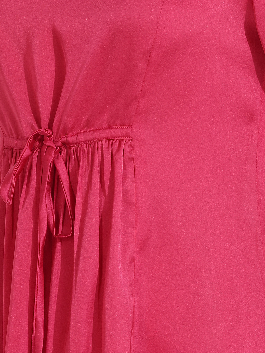 Janasya Magenta A-Line Satin Dress - Dista