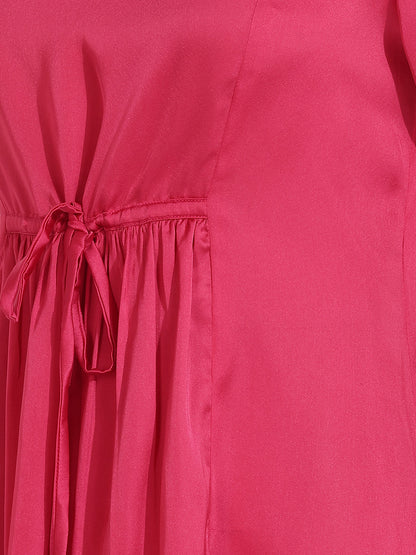Janasya Magenta A-Line Satin Dress - Dista