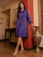 Thumbnail for Janasya Purple A-Line Satin Dress - Dista