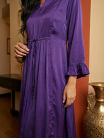 Thumbnail for Janasya Purple A-Line Satin Dress - Dista