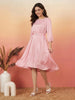 Janasya Pink A-Line Satin Dress - Dista