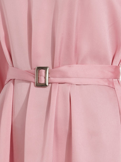 Janasya Pink A-Line Satin Dress - Dista
