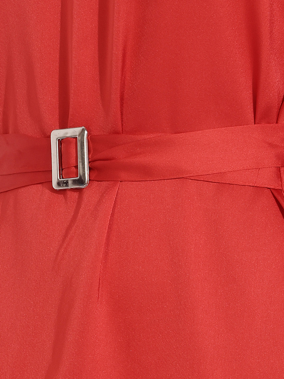Janasya Red A-Line Satin Dress - Dista