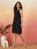 Janasya Black A-Line Cotton Dress - Dista