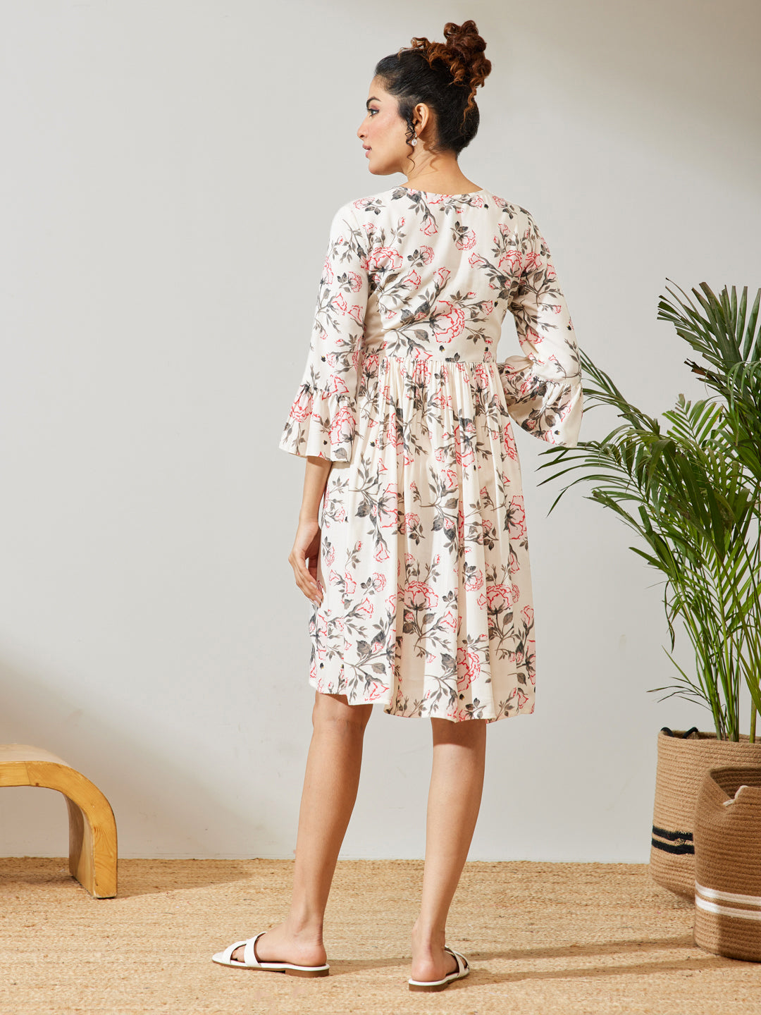 Janasya Off White A-Line Rayon Dress - Dista