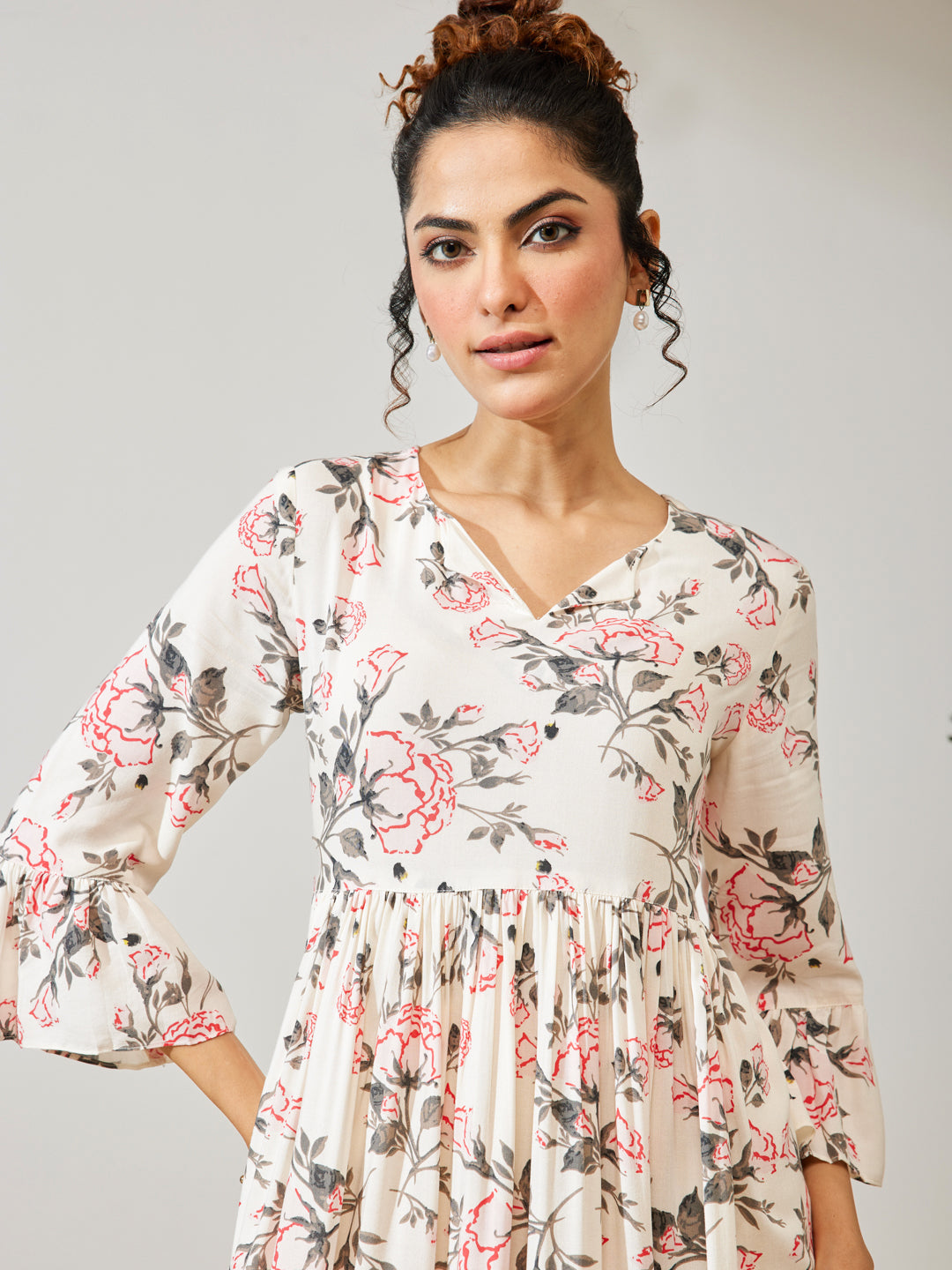 Janasya Off White A-Line Rayon Dress - Dista