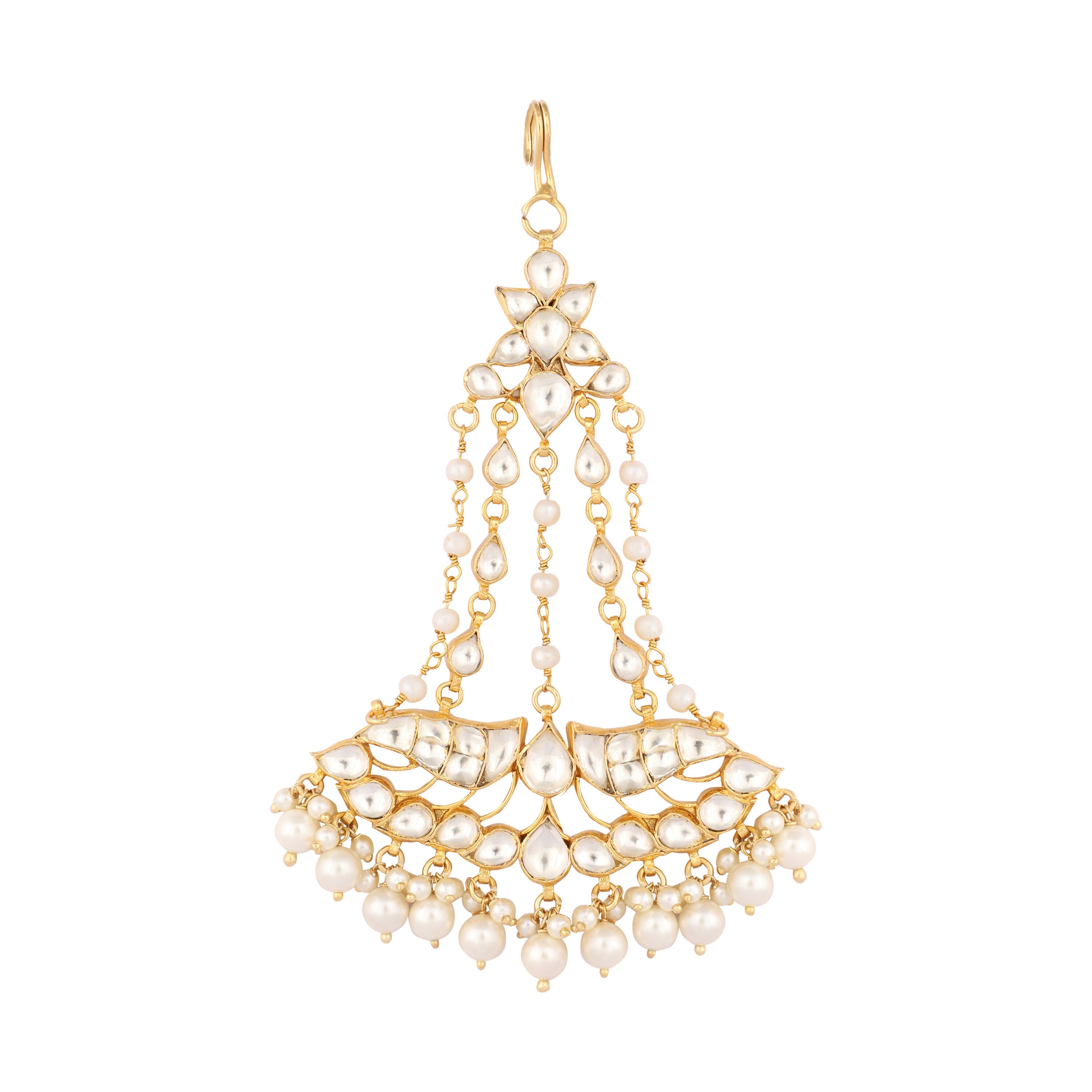 Nuyug 22K Gold-Plated Kundan & Pearl Studded Jhumar Paasa Head Jewellery