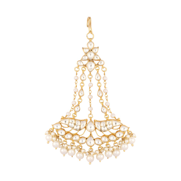 Nuyug 22K Gold-Plated Kundan & Pearl Studded Jhumar Paasa Head Jewellery
