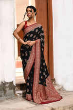 Thumbnail for Joban Fashion Black Crepe Chiffon Pure Handloom Banarasi Silk Saree