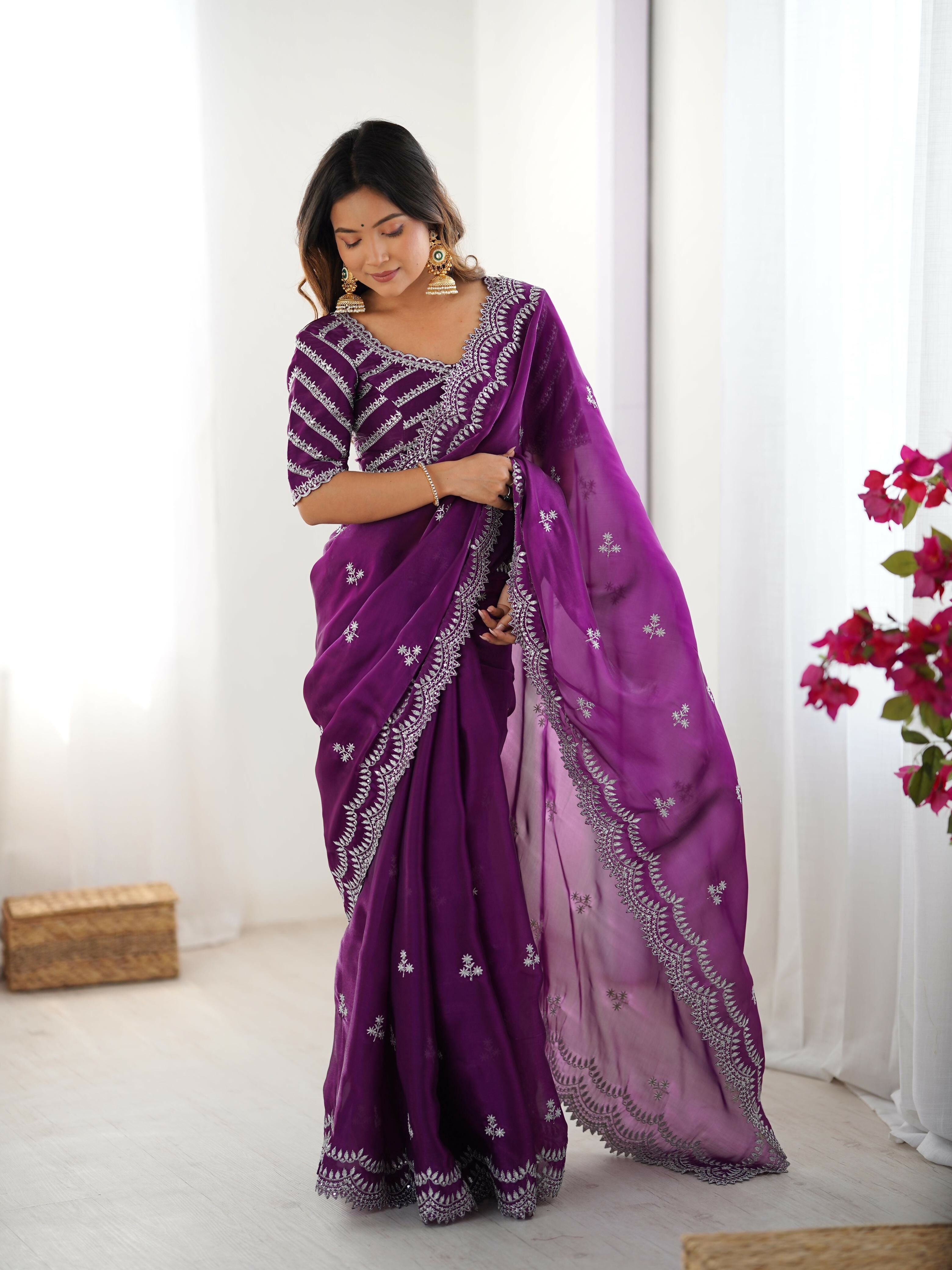 Joban Fashion Purple Jimmy Choo Saree With Thread with Sequins work