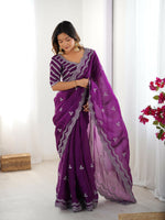 Thumbnail for Joban Fashion Purple Jimmy Choo Saree With Thread with Sequins work