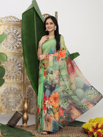 Thumbnail for Shivam Fabrics Green Georgette Fabric Printed Saree