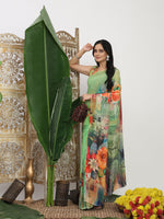 Thumbnail for Shivam Fabrics Green Georgette Fabric Printed Saree