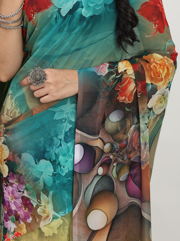 Shivam Fabrics Multi Color Georgette Fabric Printed Saree