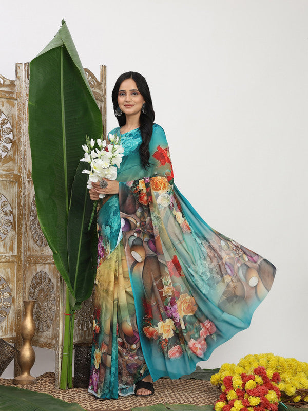 Shivam Fabrics Multi Color Georgette Fabric Printed Saree